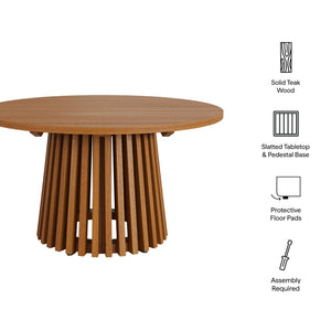 Modway Furniture Lane Outdoor Round Teak Wood Coffee Table Slatted Top Patio Lounge Accent EEI-7680-NAT