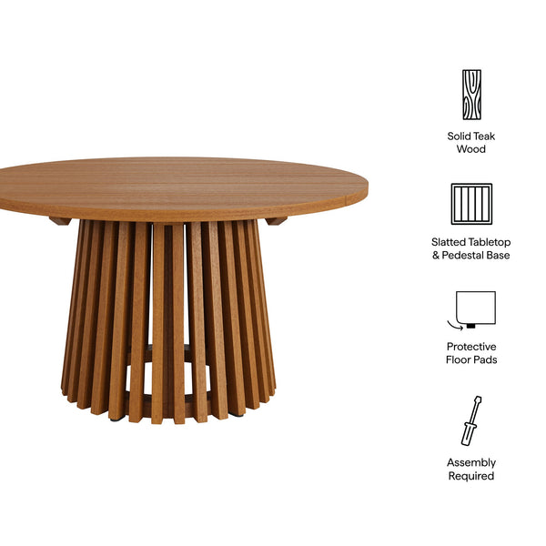 Modway Furniture Lane Outdoor Round Teak Wood Coffee Table Slatted Top Patio Lounge Accent EEI-7680-NAT
