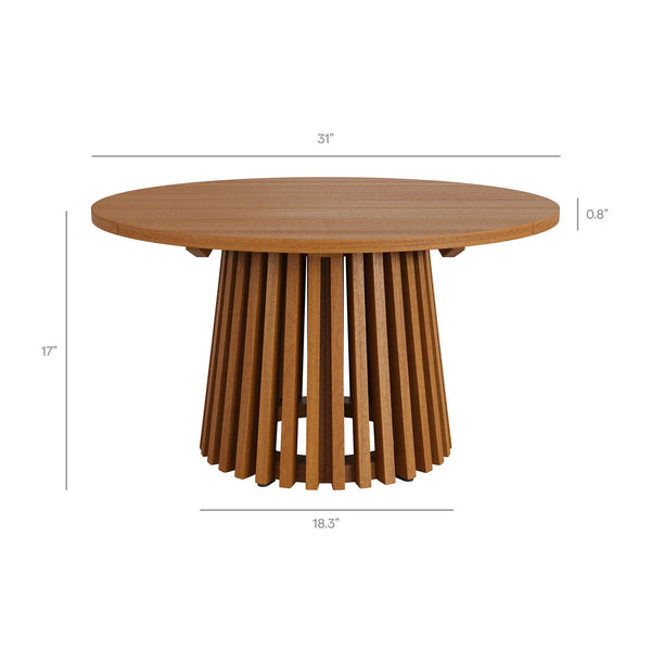 Modway Furniture Lane Outdoor Round Teak Wood Coffee Table Slatted Top Patio Lounge Accent EEI-7680-NAT