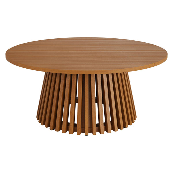 Modway Furniture Lane Solid Teak Outdoor Round Coffee Table with Slatted Top for Patio Lounge Spaces EEI-7681-NAT