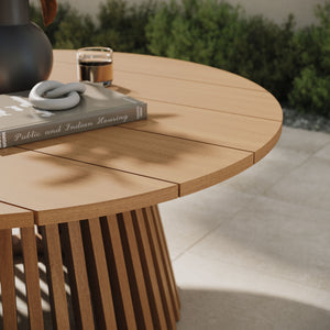 Modway Furniture Lane Solid Teak Outdoor Round Coffee Table with Slatted Top for Patio Lounge Spaces EEI-7681-NAT