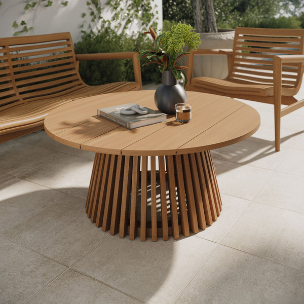 Modway Furniture Lane Solid Teak Outdoor Round Coffee Table with Slatted Top for Patio Lounge Spaces EEI-7681-NAT