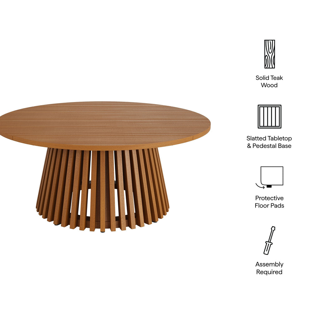 Modway Furniture Lane Solid Teak Outdoor Round Coffee Table with Slatted Top for Patio Lounge Spaces EEI-7681-NAT