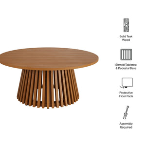 Modway Furniture Lane Solid Teak Outdoor Round Coffee Table with Slatted Top for Patio Lounge Spaces EEI-7681-NAT
