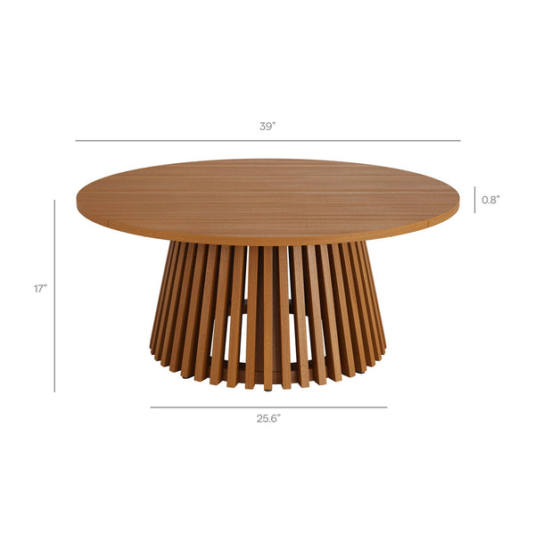 Modway Furniture Lane Solid Teak Outdoor Round Coffee Table with Slatted Top for Patio Lounge Spaces EEI-7681-NAT