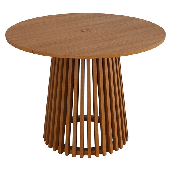 Modway Furniture Lane Solid Teak Round Outdoor Dining Table Seats Four with Umbrella Hole Patio EEI-7682-NAT