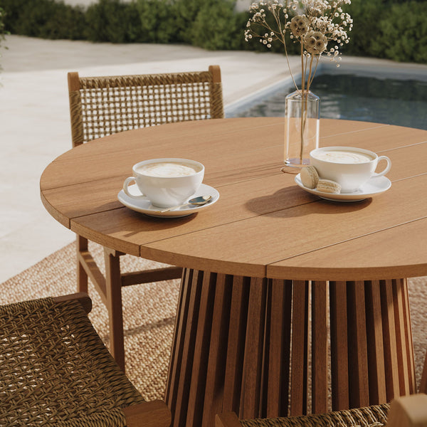 Modway Furniture Lane Solid Teak Round Outdoor Dining Table Seats Four with Umbrella Hole Patio EEI-7682-NAT