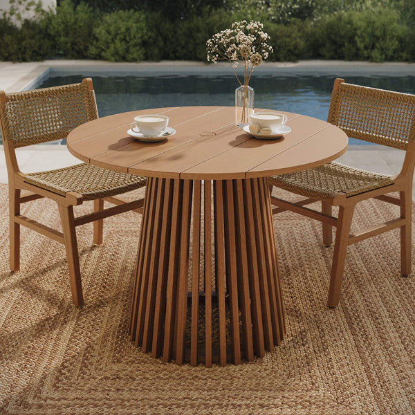 Modway Furniture Lane Solid Teak Round Outdoor Dining Table Seats Four with Umbrella Hole Patio EEI-7682-NAT