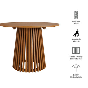Modway Furniture Lane Solid Teak Round Outdoor Dining Table Seats Four with Umbrella Hole Patio EEI-7682-NAT