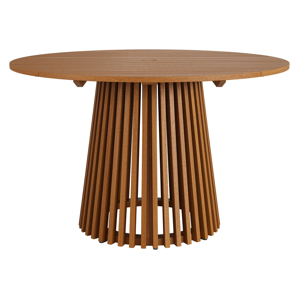 Modway Furniture Lane Solid Teak Slatted Round Outdoor Dining Table Seats Four on Patio or Porch EEI-7683-NAT