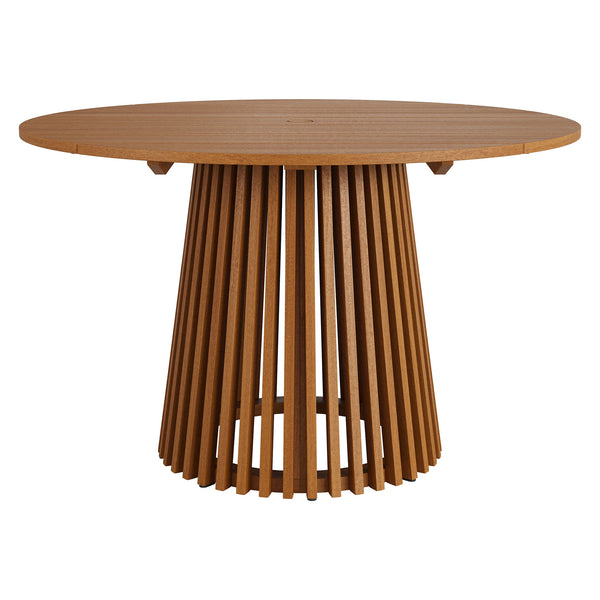 Modway Furniture Lane Solid Teak Slatted Round Outdoor Dining Table Seats Four on Patio or Porch EEI-7683-NAT
