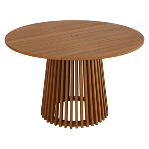 Modway Furniture Lane Solid Teak Slatted Round Outdoor Dining Table Seats Four on Patio or Porch EEI-7683-NAT