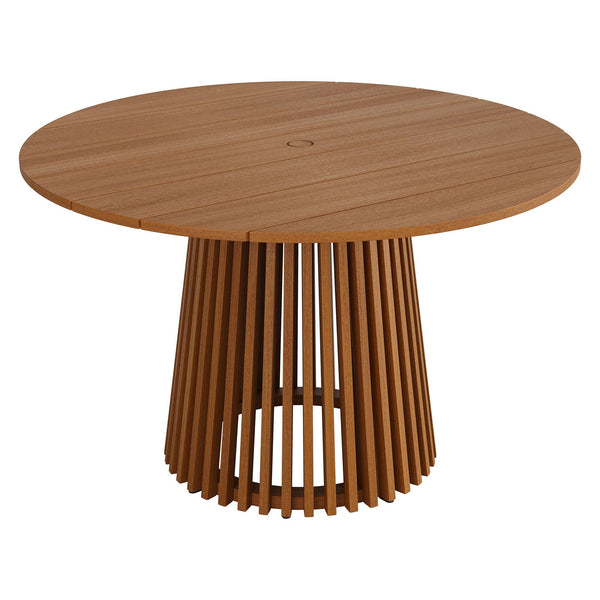 Modway Furniture Lane Solid Teak Slatted Round Outdoor Dining Table Seats Four on Patio or Porch EEI-7683-NAT