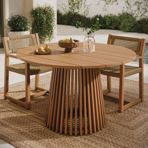 Modway Furniture Lane Solid Teak Slatted Round Outdoor Dining Table Seats Four on Patio or Porch EEI-7683-NAT