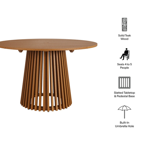 Modway Furniture Lane Solid Teak Slatted Round Outdoor Dining Table Seats Four on Patio or Porch EEI-7683-NAT