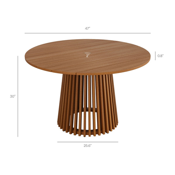 Modway Furniture Lane Solid Teak Slatted Round Outdoor Dining Table Seats Four on Patio or Porch EEI-7683-NAT