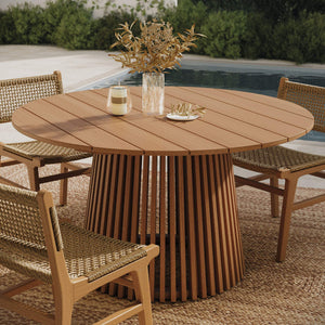 Modway Furniture Lane Modway Solid Teak Round Outdoor Dining Table Seats Six with Umbrella Hole EEI-7684-NAT