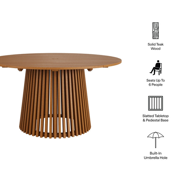 Modway Furniture Lane Modway Solid Teak Round Outdoor Dining Table Seats Six with Umbrella Hole EEI-7684-NAT