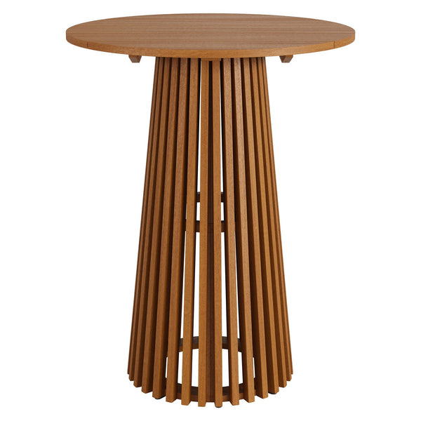 Modway Furniture Lane Solid Teak Outdoor Round Bar Table with Slatted Pedestal Base for Patio EEI-7685-NAT