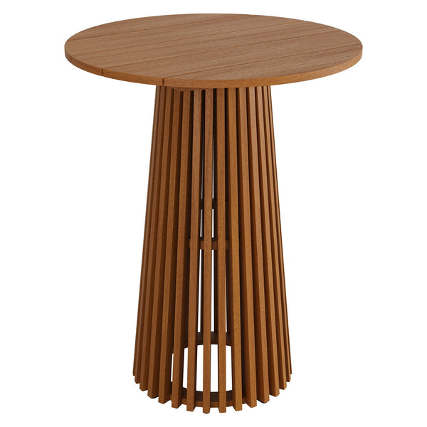 Modway Furniture Lane Solid Teak Outdoor Round Bar Table with Slatted Pedestal Base for Patio EEI-7685-NAT