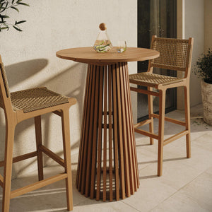Modway Furniture Lane Solid Teak Outdoor Round Bar Table with Slatted Pedestal Base for Patio EEI-7685-NAT