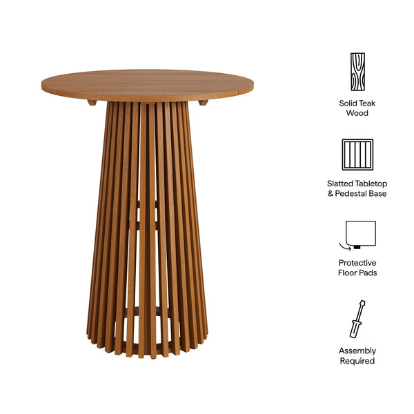 Modway Furniture Lane Solid Teak Outdoor Round Bar Table with Slatted Pedestal Base for Patio EEI-7685-NAT