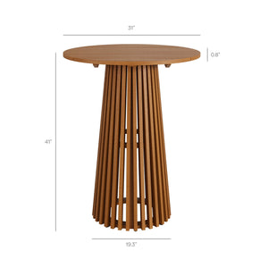 Modway Furniture Lane Solid Teak Outdoor Round Bar Table with Slatted Pedestal Base for Patio EEI-7685-NAT