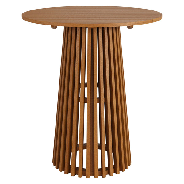 Modway Furniture Lane Solid Teak Round Bar Table Slatted Pedestal Base Outdoor Patio Gathering Spot EEI-7686-NAT
