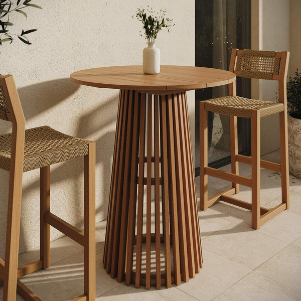 Modway Furniture Lane Solid Teak Round Bar Table Slatted Pedestal Base Outdoor Patio Gathering Spot EEI-7686-NAT
