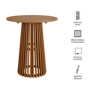 Modway Furniture Lane Solid Teak Round Bar Table Slatted Pedestal Base Outdoor Patio Gathering Spot EEI-7686-NAT