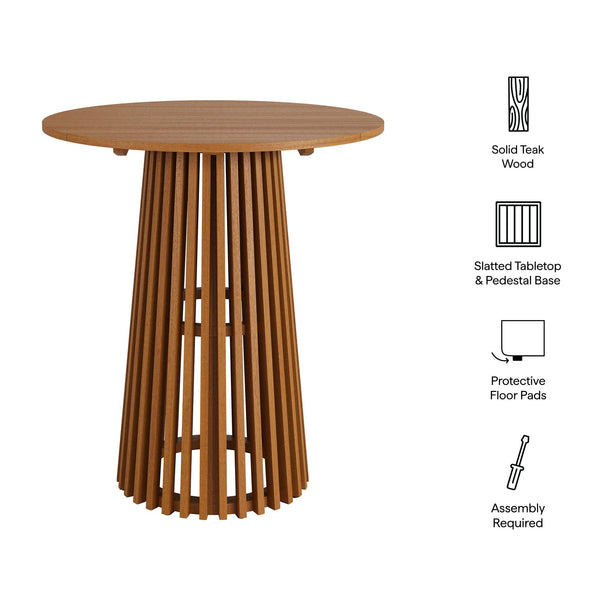 Modway Furniture Lane Solid Teak Round Bar Table Slatted Pedestal Base Outdoor Patio Gathering Spot EEI-7686-NAT