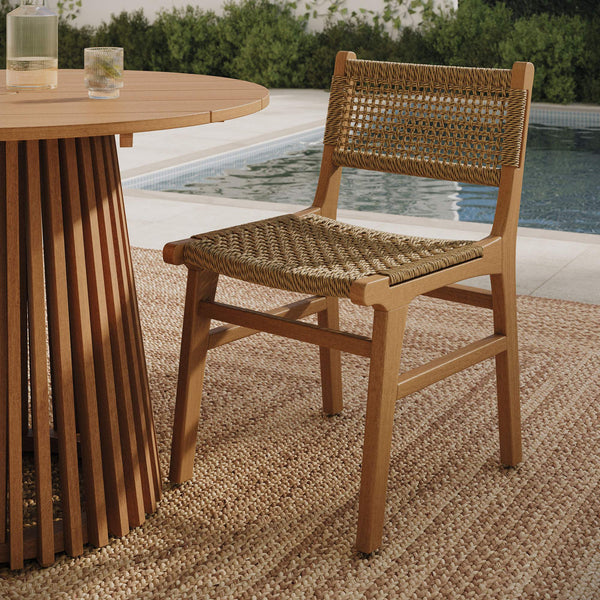 Modway Furniture Rowe Modway Solid Teak Faux Rattan Outdoor Dining Chair for Coastal Patio Settings EEI-7687-NAT