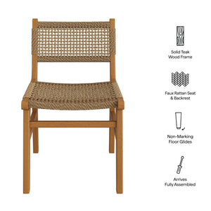 Modway Furniture Rowe Modway Solid Teak Faux Rattan Outdoor Dining Chair for Coastal Patio Settings EEI-7687-NAT