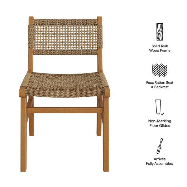 Modway Furniture Rowe Modway Solid Teak Faux Rattan Outdoor Dining Chair for Coastal Patio Settings EEI-7687-NAT