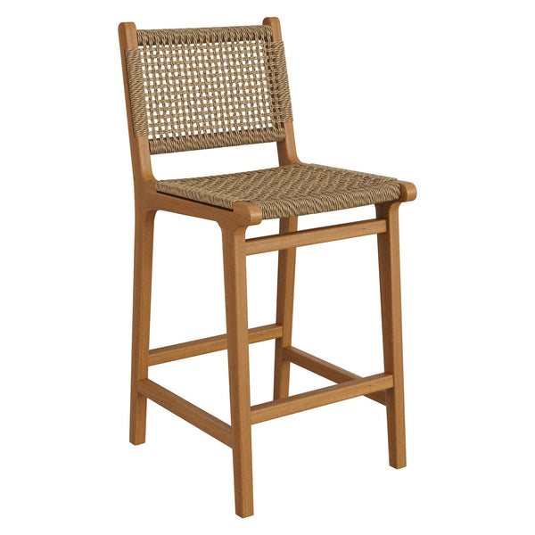 Modway Furniture Rowe Solid Teak Outdoor Counter Stools with Woven Faux Rattan Seats Set of 2 EEI-7688-NAT