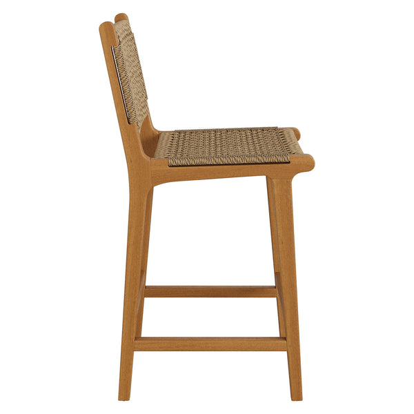 Modway Furniture Rowe Solid Teak Outdoor Counter Stools with Woven Faux Rattan Seats Set of 2 EEI-7688-NAT
