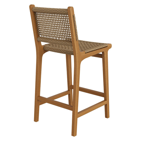 Modway Furniture Rowe Solid Teak Outdoor Counter Stools with Woven Faux Rattan Seats Set of 2 EEI-7688-NAT