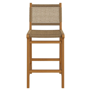 Modway Furniture Rowe Solid Teak Outdoor Counter Stools with Woven Faux Rattan Seats Set of 2 EEI-7688-NAT