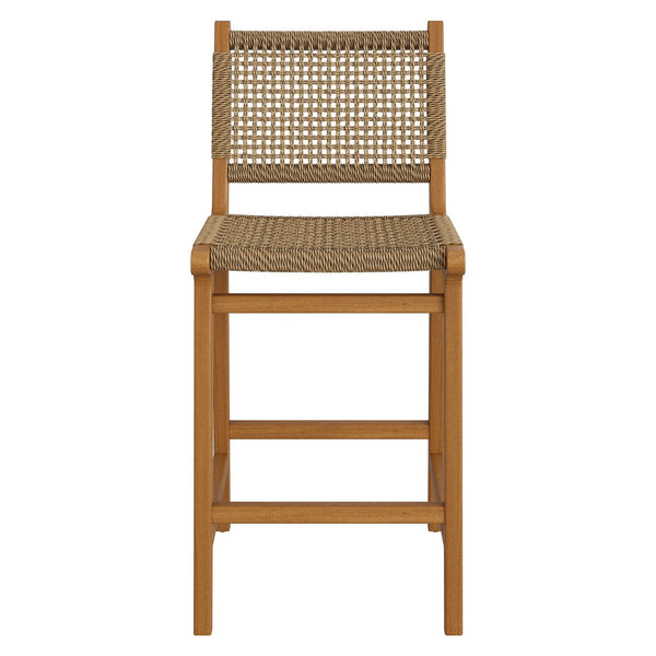 Modway Furniture Rowe Solid Teak Outdoor Counter Stools with Woven Faux Rattan Seats Set of 2 EEI-7688-NAT