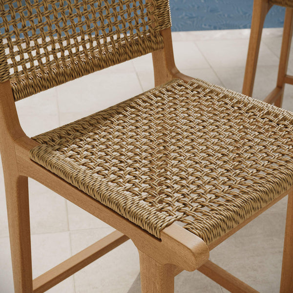 Modway Furniture Rowe Solid Teak Outdoor Counter Stools with Woven Faux Rattan Seats Set of 2 EEI-7688-NAT