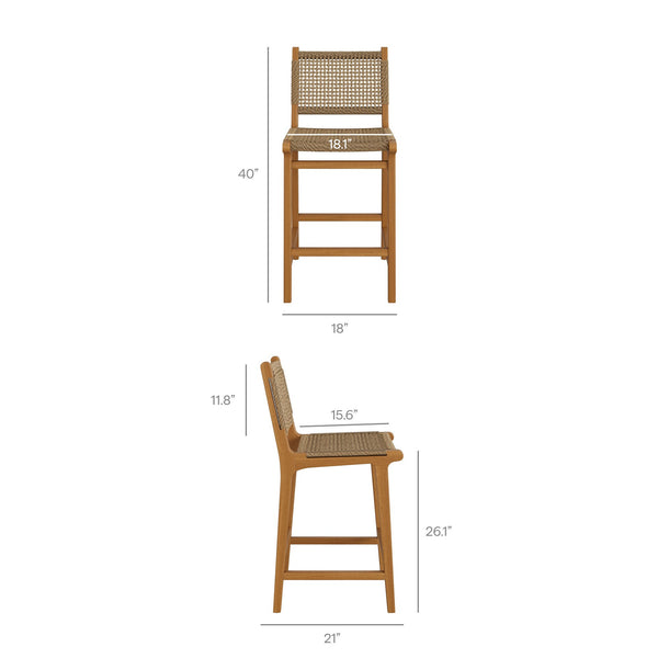 Modway Furniture Rowe Solid Teak Outdoor Counter Stools with Woven Faux Rattan Seats Set of 2 EEI-7688-NAT