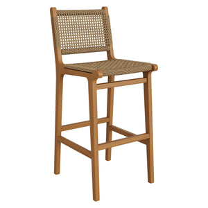 Modway Furniture Rowe Outdoor Teak and Faux Rattan Bar Stools Set for Coastal Patio Dining EEI-7689-NAT