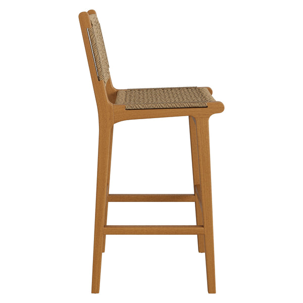 Modway Furniture Rowe Outdoor Teak and Faux Rattan Bar Stools Set for Coastal Patio Dining EEI-7689-NAT