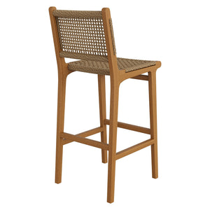 Modway Furniture Rowe Outdoor Teak and Faux Rattan Bar Stools Set for Coastal Patio Dining EEI-7689-NAT