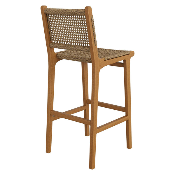 Modway Furniture Rowe Outdoor Teak and Faux Rattan Bar Stools Set for Coastal Patio Dining EEI-7689-NAT