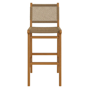 Modway Furniture Rowe Outdoor Teak and Faux Rattan Bar Stools Set for Coastal Patio Dining EEI-7689-NAT