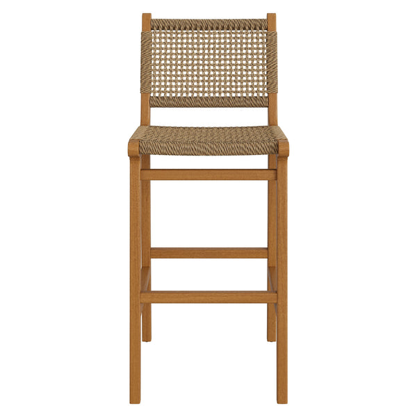 Modway Furniture Rowe Outdoor Teak and Faux Rattan Bar Stools Set for Coastal Patio Dining EEI-7689-NAT