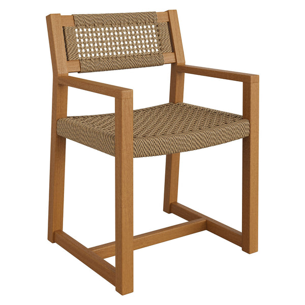 Modway Furniture Reed Modway Outdoor Teak Dining Chair with Geometric Faux Rattan Seat for Patio EEI-7690-NAT