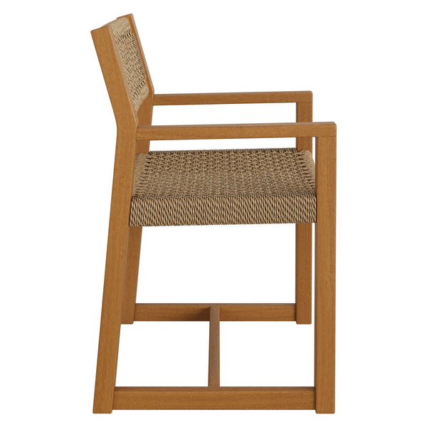 Modway Furniture Reed Modway Outdoor Teak Dining Chair with Geometric Faux Rattan Seat for Patio EEI-7690-NAT