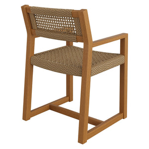 Modway Furniture Reed Modway Outdoor Teak Dining Chair with Geometric Faux Rattan Seat for Patio EEI-7690-NAT